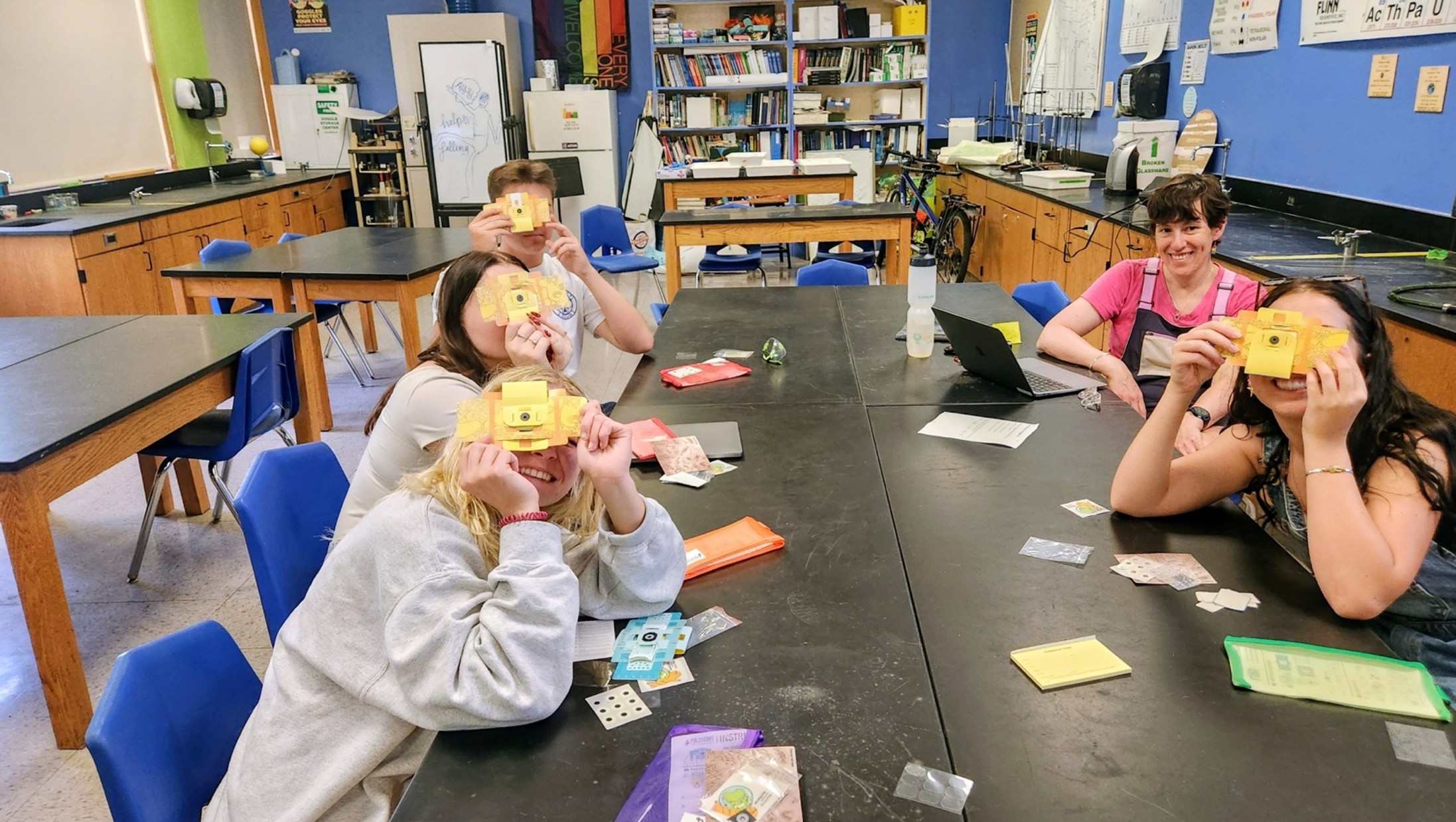 High school class with foldscopes